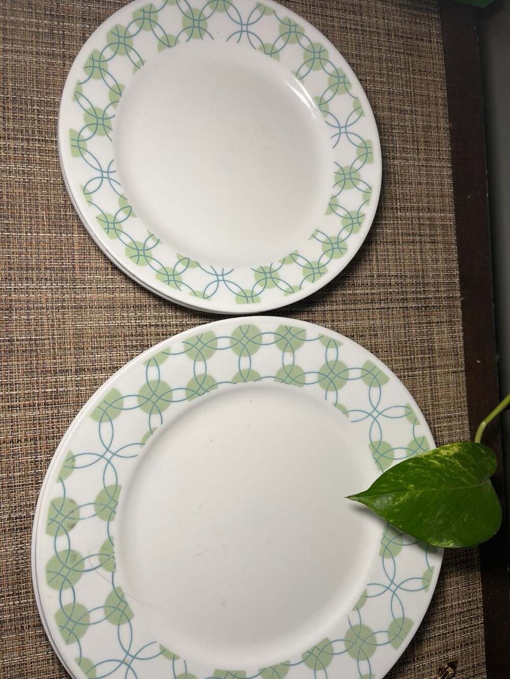 Corelle Kyoto Green and Blue Geometric Dinner and Salad Plates - Set of 7